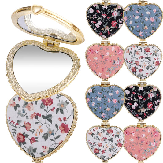 Mirror Portable Two-side Folding Vintage-Inspired Fabric-Covered Make Up Mirror Women Cosmetic Mirrors Compact Pocket Fold Small.